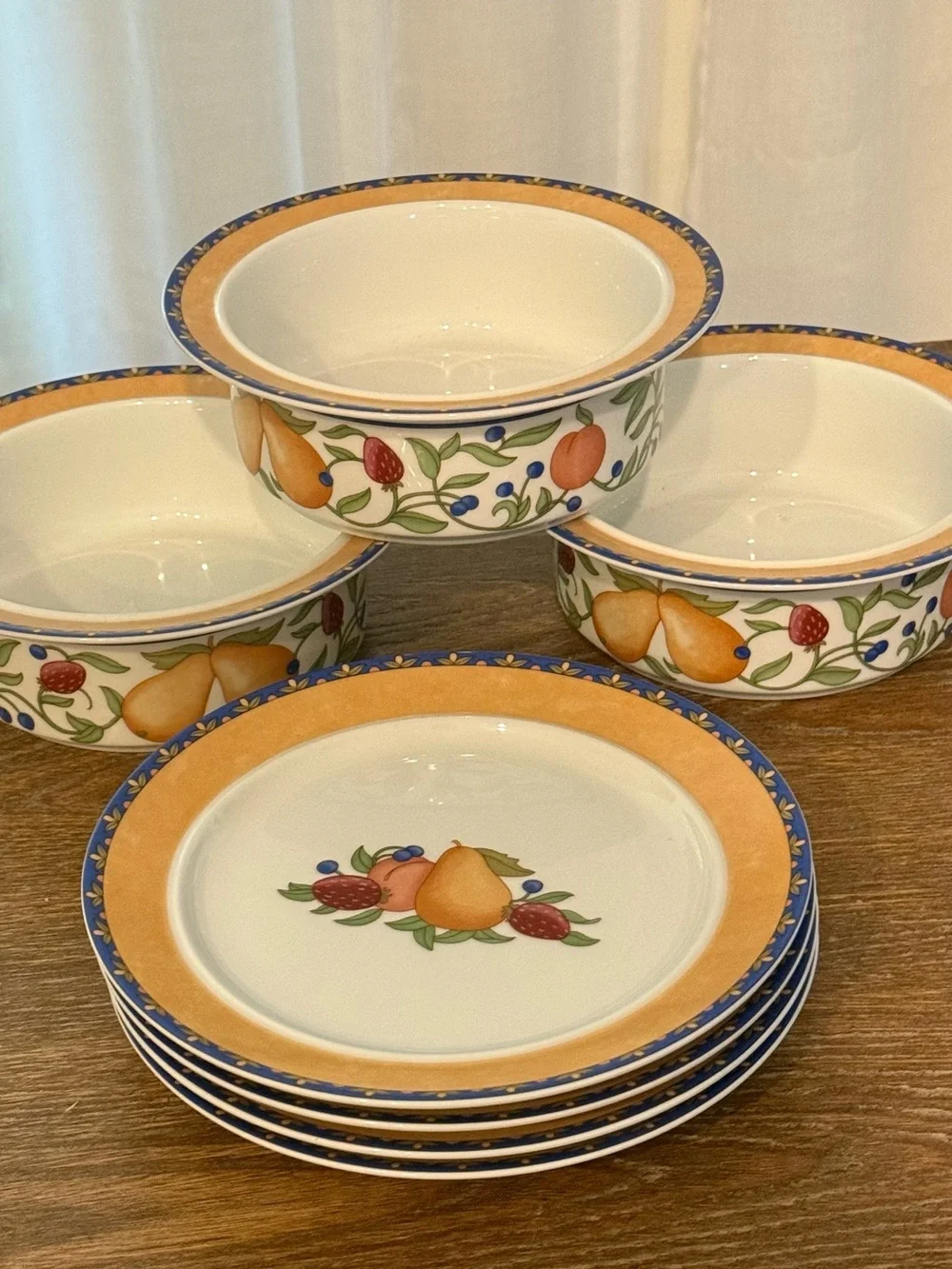Dansk Fiance Fruits Dinnerware Set of 7 Bowls & Plates Thailand Vintage